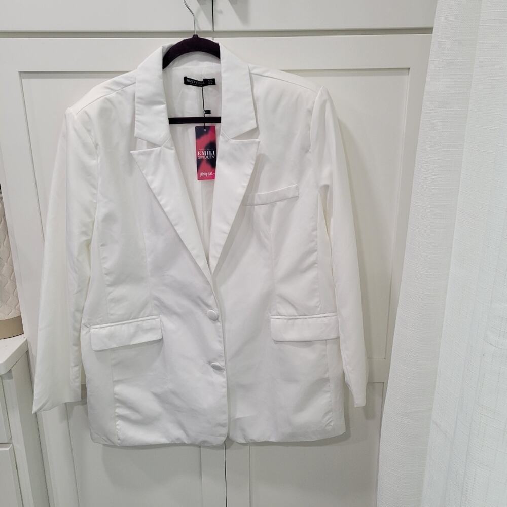 Nasty Gal x Emili Sindlev Button Blazer With Shoulder Pads Flap Pockets Size 10